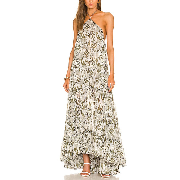 Misa Los Angeles 'Andromeda' Tan Halter Neck Chiffon Dress Size S - Picture 1 of 4